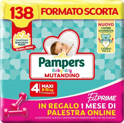 Obrázok produktu pre Pampers Baby Dry nohavičky a Fit Prime Maxi veľkosť 4 138 plienky