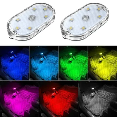 Immagine prodotto di Illuminazione interna LED per auto, 2 pezzi, 7 colori, controllo tramite suono, ricaricabile tramite USB, luce ambientale