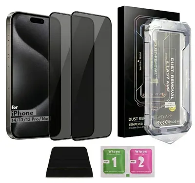 Image de Film de protection en verre 9H pour iPhone 16e / 14 / 13 / 13 Pro, offrant une double protection de la confidentialité, avec applicateur