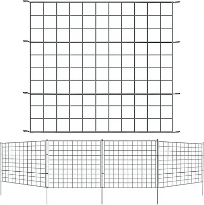 Produktbild von Teichzaun Gartenzaun Steckzaun Komplettset Metall 15 Zaunelemente Länge 11,25 m, Inkl 18 Befestigungsstäbe, Gerade Gitterzaun Set für Tierbarriere, Grün