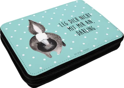 Produktbild von Mr. & Mrs. Panda Federmäppchen Stinktier Angriff - Türkis Pastell - Geschenk, Wildtier, Drohung, Federtasche, Stifteetui, Etui, Schlampermäppchen, Skunk, Raubtier, wütend