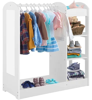 Immagine prodotto di GINGER HOME - Appendiabiti per bambini con specchio – Armadio aperto per bambini con ripiani e appendiabiti, bianco, 94 x 38 x 100 cm