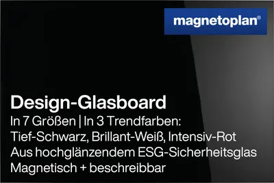 Produktbild von Magnetoplan Design Glas-Magnettafel Glasboard - 150x100cm - magnetisch und beschreibbar- Schwarz - Glas - rahmenlos