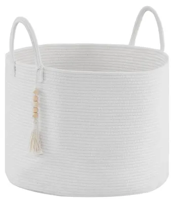 Produktbild von Wäschekorb geflochten groß 65L Aufbewahrungskorb Spielzeugkorb Deckenkorb 50x33cm Weiß Baumwollseil