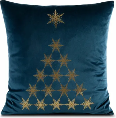 Image de Eurofirany Taie d'oreiller Joy Housse de coussin 45 cm Flocon de neige Sapin de Noël bleu or
