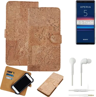 Produktbild von K-S-Trade Hülle kompatibel mit Sony Xperia 5 + in ear Kopfhörer Kork Handyhülle Cover  Schutzhülle TPU Case Bumper in Hellbraun, (1x)
