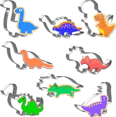 Immagine prodotto di Joyoldelf Set di tagliabiscotti Dino, tagliabiscotti in acciaio inox, tagliabiscotti per feste di dinosauri - 8 pezzi
