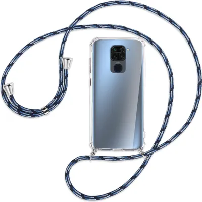 Produktbild von Handykette Backcover-Schutzhülle mit Band (Metall silberfarben) für Xiaomi Redmi Note 9 / 10X 4G - Blautöne