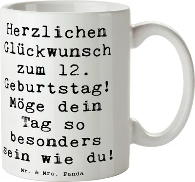 Produktbild von Mr. & Mrs. Panda Kaffeebecher Spruch 12. Geburtstag - Weiß - Geschenk, Geburtstagsgeschenk, Tasse, Kaffeetasse, herzliche Geburtstagswünsche, Meilenstein, Happy Birthday