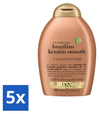Image de 5 x Après-shampoing lissant à la kératine brésilienne OGX - Lissant et régénérant - 385 ml - Pack avantage - 5 pièces