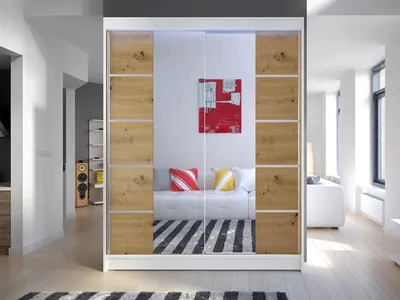 Obrázek produktu pro Zrcadlová šatní skříň 150 cm s LED osvětlením PIRITU 5 - bílá / dub artisan