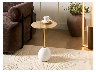Produktbild von Runder Beistelltisch aus Metall mit Marmor in Gold/Weiß, Durchmesser 36 cm