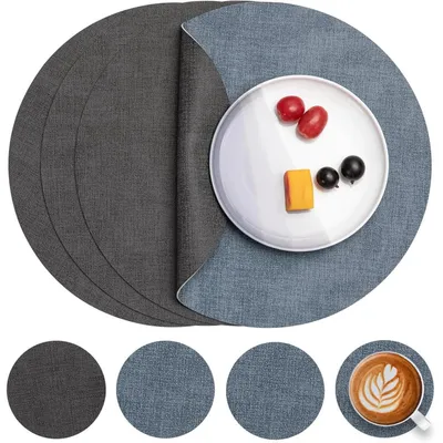 Produktbild von Tischsets Abwaschbar Lederoptik Rund Ø 36cm 4er Set Grau Hellblau