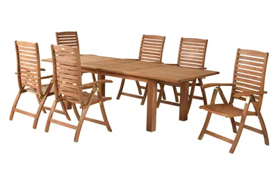 Produktbild von Merxx Gartenmöbel Set Paraiba 7tlg., 6 Klappsessel, 1 Ausziehtisch 180 (220/260) x 100 cm - Eukalyptus