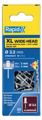 Obrázek produktu pro Rapid 5000659, Slepý nýt, Hliník, Ocel, Nerezová ocel, RP10 , RP40 Multi, RP60 Multi, RP100 Multi, RP150 Multi, 3,2 mm, 8 mm