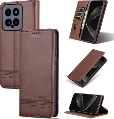 Obrázek produktu pro Kožené pouzdro pro Xiaomi 14, skládací peněženkové pouzdro s magnetickým uzávěrem a stojánkem Káva