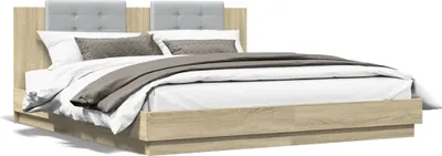 Produktbild von Design Bettgestell mit Kopfteil & LED-Leuchten Sonoma-Eiche 180x200 cm, Klassische Betten 2024 Neu