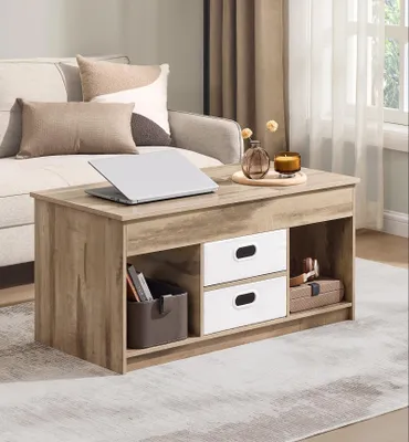 A living room scene with a couch and a coffee table.