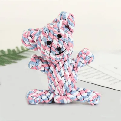 Produktbild von Hundespielzeug Welpe Zahnen Kauspielzeug,Haustier Spielzeug,Hund Kauspielzeug Katze Kauspielzeug,Sicheres geflochtenes Hundeseil Spielzeug Gesundes Handgemachtes Geschenk-Bunter Bär