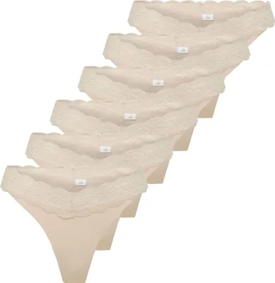 Produktbild von ONLY Damen Strings, 6er Pack - ONLCHLOE LACE THONG, Spitze Beige L