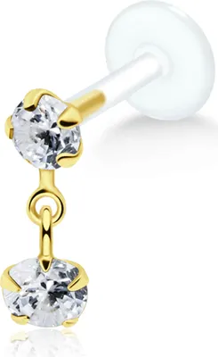 Produktbild von Ohrring Tragus Ohrpiercing 925 Sterling Silber gelbvergoldet mit Zirkoniasteinen in verschiedenen Farben Farbe - Transparent Stablänge - 10 mm