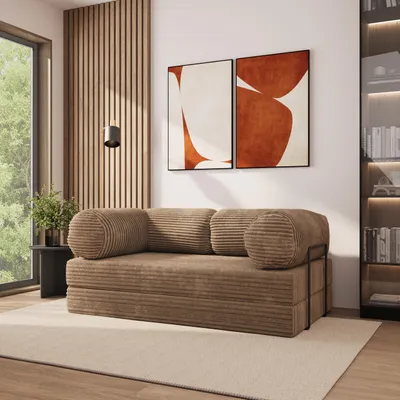 Produktbild von Masseno Schaumstoffsofa ALVIO mit Schlaffunktion, Schlafsofa, Wohnzimmersofa, Couch, Sofa, Bettsofa, Kordstoff – Beige TILIA 17