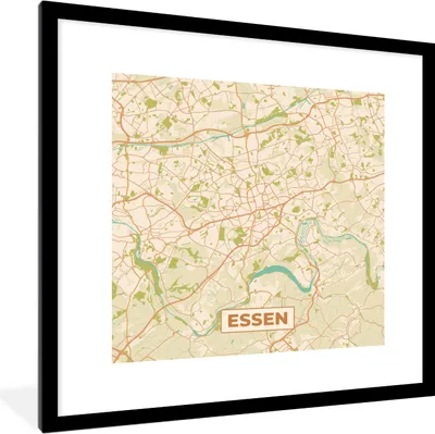 Produktbild von MuchoWow® Gerahmtes Poster Essen - Jahrgang - Stadtplan - Karte 40x40 cm - Poster mit Schwarzem Bilderrahmen Wandposter Rahmen Foto Bilder - Poster - Plakat im Rahmen