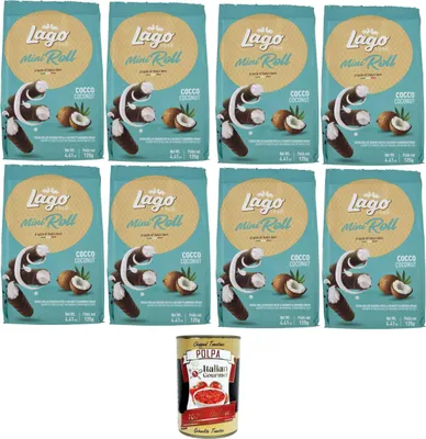 Produktbild von Gastone Lago Mini Roll Wafer Cannoli gefüllt mit Kokoscreme, 8 x 125g + Italian Gourmet polpa 400g