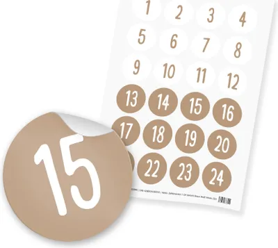 Produktbild von itenga 24x Zahlensticker Z32 Schlicht 1-24 Braun / Weiß