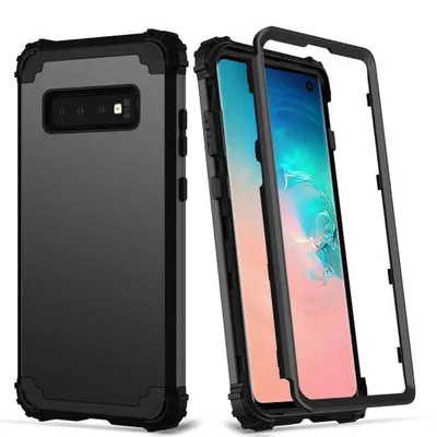 Immagine prodotto di Custodia Galaxy S10, 3 in 1 Custodia ibrida rigida in PC TPU Silicone, Custodia protettiva antiurto per Samsung Galaxy S10 Nero