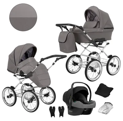 Produktbild von Kunert Romantic 3-in-1 Kombikinderwagen Graphit Eco mit Babyschale, Silber-Rahmen