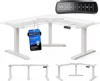 Produktbild von DESKSPACE CORNER Schreibtisch, Elektrisch höhenverstellbar, Nur Weißes Gestell