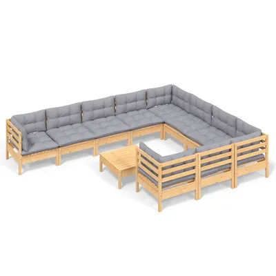 Image de vidaXL Ensemble de salon de jardin de 11 pièces avec coussins gris en pin
