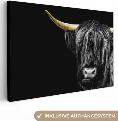 Obrázek produktu pro OneMillionCanvasses® - Plátno - Skotský horal - Zlato - Srst - Zvířata - Kráva, nástěnná malba, nástěnné dekorace obrázky do obývacího pokoje, 30x20cm