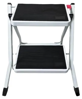 Obrázek produktu pro Skládací žebřík, ocelový rám, výška 2 stupně, nosnost 150 kg, protiskluzové stupně, přenosný design