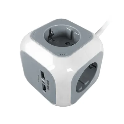 Obrázok produktu pre Predlžovací kábel 4-násobný 2P+Z (schuko), nabíjačka 2xUSB, 1,4 m H05VV-F 3x1,5 mm, sivý/biely