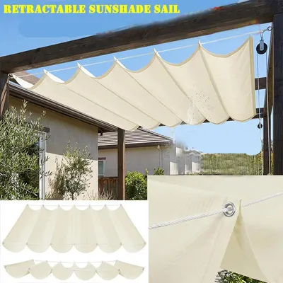 Produktbild von Sonnensegel einziehbar 0,7 x 3 m Wellenmarkise, wasserdichtes Schattentuch mit UV Schutz für Balkon und Terrasse, verstellbare Markise aus Polyester, Creme
