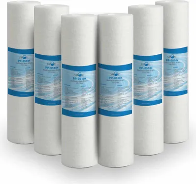 Immagine prodotto di Bellerofonte filtro sedimenti acqua filtro meltblown 10 pollici 5 micron in polipropilene. Rimuove sabbia, particelle di ruggine e impurità in sospensione fino a 5 micron, 6 pezzi