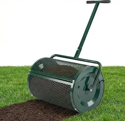 Produktbild von Kompoststreuer 77 L, Torfmoosstreuer mit höhenverstellbarem T-Griff & Mesh-Korb, ?40x61cm, Düngerstreuer für Garten Rasen, Gartenstreuer für Dünger Saat, Handstreuer Kompostwalze (Grün)