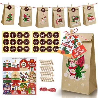 Immagine prodotto di Calendario dell'Avvento da riempire per il 2025, 24 sacchetti fai-da-te con accessori, calendario di Natale da creare
