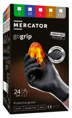 Immagine prodotto di Set-kit guanti monouso in nitrile, extra resistenti, no polvere, no lattice, per meccanici, tatuatori, ristorazione, da lavoro professionali, neri taglia M, Premium Mercator GoGrip One by, 100 pezzi