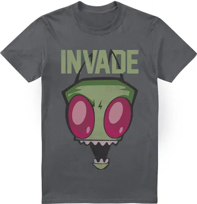 Imagen del producto de Camiseta para hombre de la serie "Invader Zim" con el diseño "Invade", modelo TV6736 (talla S), color carbón