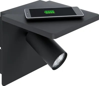 Produktbild von EGLO Wandlampe Ciglie, 1 flammige Wandleuchte, Material: Aluminium, Stahl, Farbe: Schwarz, inkl. QI-Charger (wireless charging), Fassung: GU10