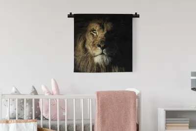 Produktbild von MuchoWow® Wandteppich Wandbehang Löwe - Tier - Schwarz 60x60 cm Tapisserie Dekoration Wandtuch - Dekorationen - Wand Decke
