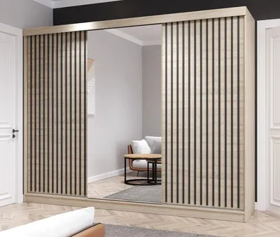 Produktbild von Krudox RAMIS Schiebetürenschrank mit Spiegel 250x216x62 cm, Eiche, 4 Kleiderstangen, 3 Schubladen