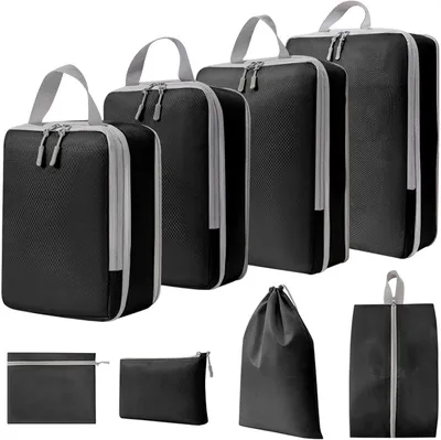 Produktbild von Kompressionstaschen 8-teilig, wasserdicht, für Koffer, schwarz