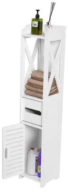 Produktbild von Badezimmerschrank hoch und schmal freistehend weiß 80 x 15,5 x 15 cm