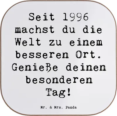 Produktbild von Mr. & Mrs. Panda Flaschenuntersetzer Spruch 1996 Geburtstag - Weiß - Geschenk, gläseruntersetzer, Tischschoner, Alter, Happy Birthday, Geschenke für, Tassenuntersetzer