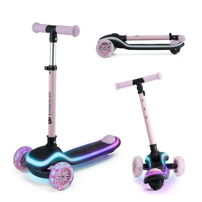 Produktbild von Kinderkraft RAKET - Kinderroller – 3 Räder – LED-Plattform & RGB-Räder – Höhenverstellbar – Klappbar – Ab 2 Jahren – Bis 50 kg - Rosa