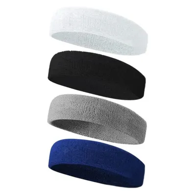Produktbild von ALL WAY LONG rutschfestes Stirnband | Yoga Stirnband für Damen und Herren | Lauf Stirnband 5 cm breit | Sport Stirnband 4er Set aus Baumwolle Mix